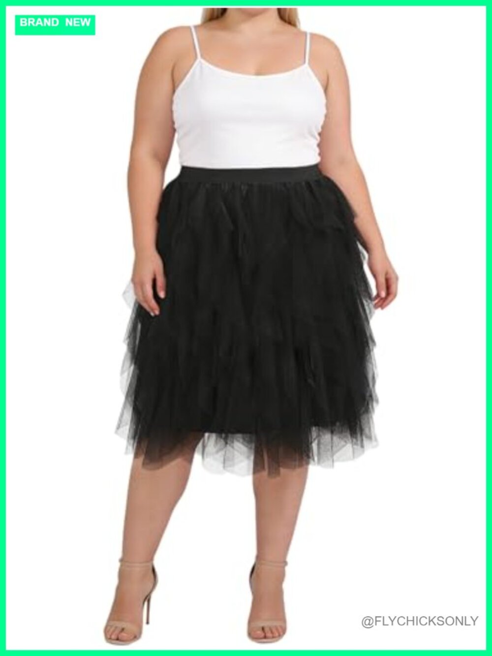 Plus Size Tulle Midi Skirt High Waist A-Line Layered Mesh
